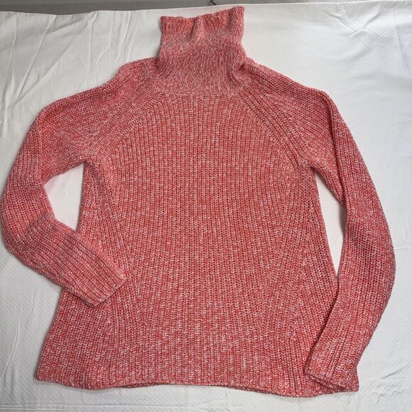 Croft Barrow Chunky Knit Women’s Turtle Neck Sweater XL Salmon Pink White Y2K - Picture 1 of 6